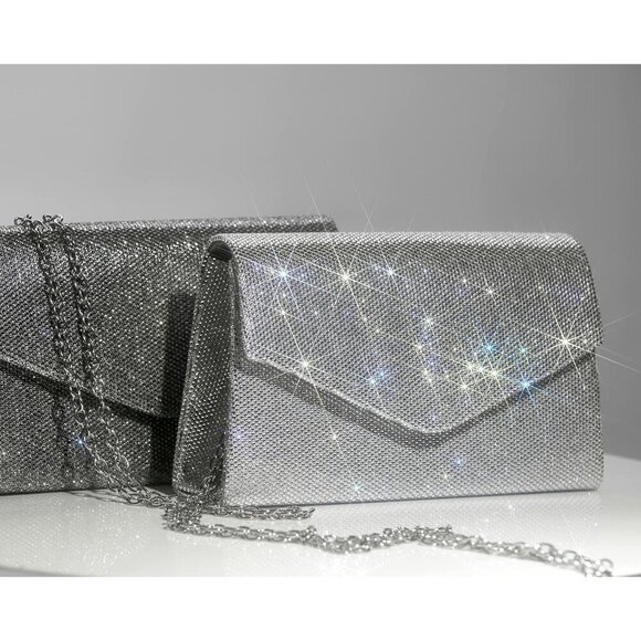 Women Silver Sparkly Rhinestone Clutch for Party Prom - Picture 2 of 8